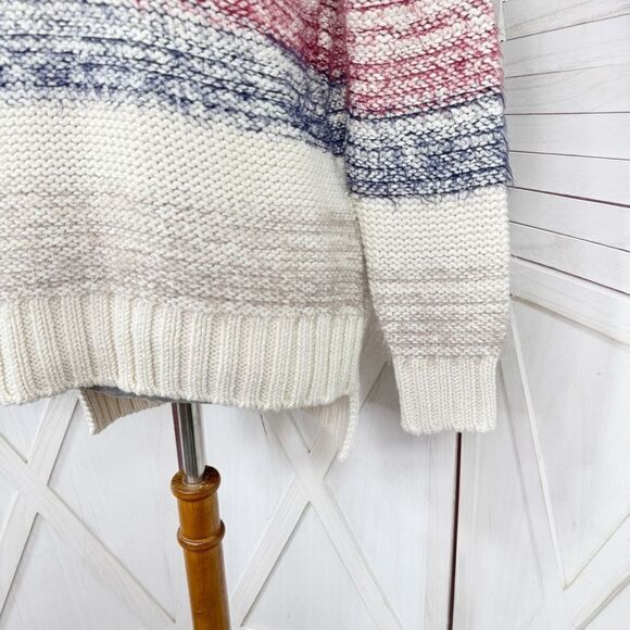 Zara Fuzzy Stripe Chunky Knit Sweater Cream Multi Small Retro Basic - Picture 6 of 12